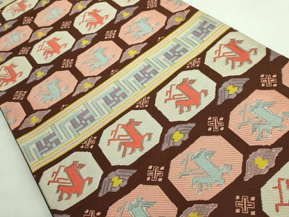 平和屋着物●極上 龍村晋謹製 全通柄袋帯 名物有栖川馬手錦 逸品 DZAB1277kh5