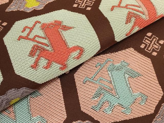 平和屋着物●極上 龍村晋謹製 全通柄袋帯 名物有栖川馬手錦 逸品 DZAB1277kh5
