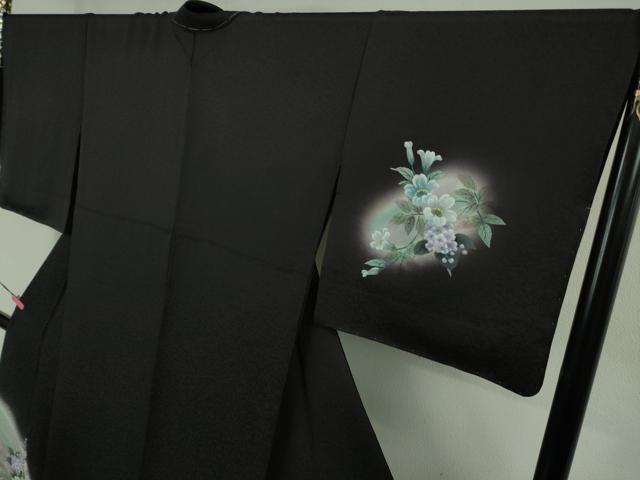 平和屋着物▽極上 訪問着 単衣 草花文 暈し染め 紫黒色地 金銀彩 反端付き 逸品 未使用 DZAB1301kh5