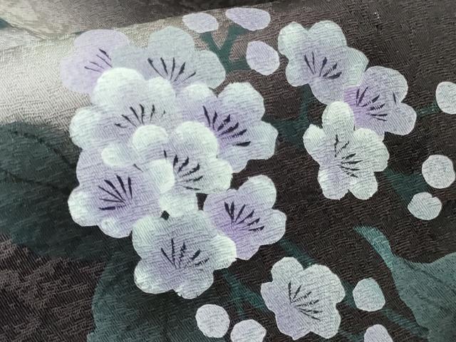 平和屋着物▽極上 訪問着 単衣 草花文 暈し染め 紫黒色地 金銀彩 反端付き 逸品 未使用 DZAB1301kh5