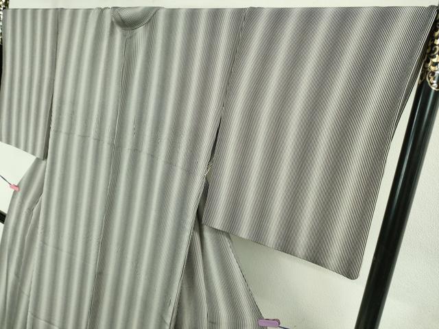 平和屋着物▽極上 小紋 単衣 古都残影 縞十選 変わり筋 瀧縞 黒×白 反端付き 逸品 DZAB1305kh5