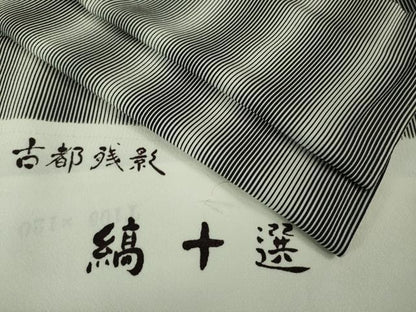 平和屋着物▽極上 小紋 単衣 古都残影 縞十選 変わり筋 瀧縞 黒×白 反端付き 逸品 DZAB1305kh5