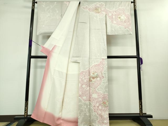 平和屋本店●極上 創業460年・千總 訪問着 刺繍 絞り 草花文 金彩 高島屋扱い 逸品 DZAB1307kh5