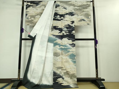平和屋本店■極上　染織の名門　しょうざん  生紬　訪問着　渡橋風景松文　金彩　逸品　DZAB1308kh5