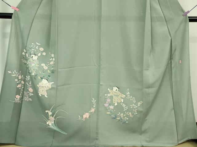 平和屋着物＊極上 夏物 訪問着 友禅 作家物 童子 草花文 暈し染め 薄青色地 逸品 DZAB1310kh5