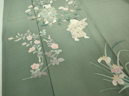 平和屋着物＊極上 夏物 訪問着 友禅 作家物 童子 草花文 暈し染め 薄青色地 逸品 DZAB1310kh5