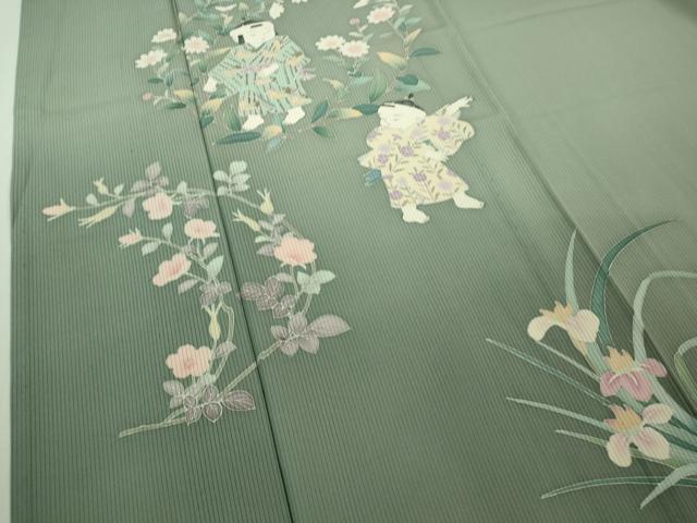 平和屋着物＊極上 夏物 訪問着 友禅 作家物 童子 草花文 暈し染め 薄青色地 逸品 DZAB1310kh5