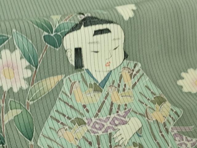 平和屋着物＊極上 夏物 訪問着 友禅 作家物 童子 草花文 暈し染め 薄青色地 逸品 DZAB1310kh5