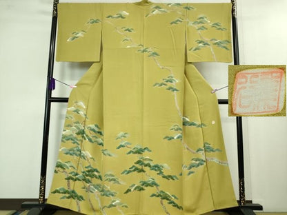 平和屋本店●極上　名門染元　秀美　十日町友禅　訪問着　松　木蘭色地　逸品　DZAB1312kh6
