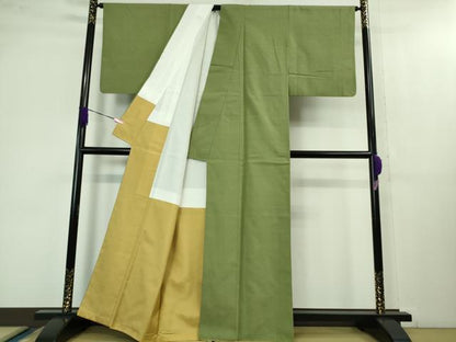 平和屋着物●極上　結城紬　色無地　柳茶色　逸品　DZAB1332kh5
