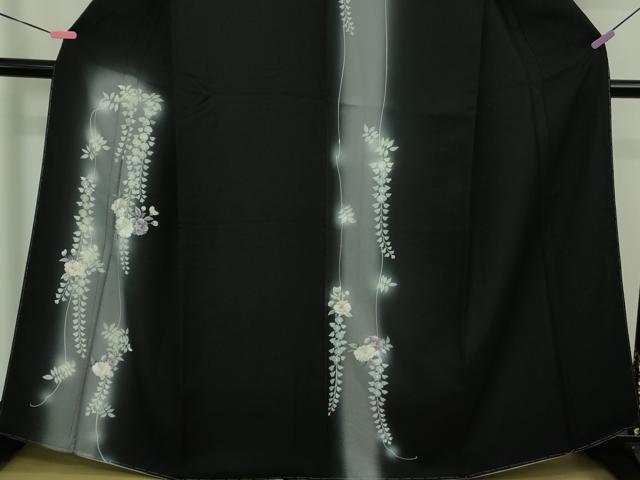 平和屋本店■極上　訪問着　総手刺繍　草花藤花房　黒地　暈し染め　銀糸　逸品　未使用　DZAB1338kh5