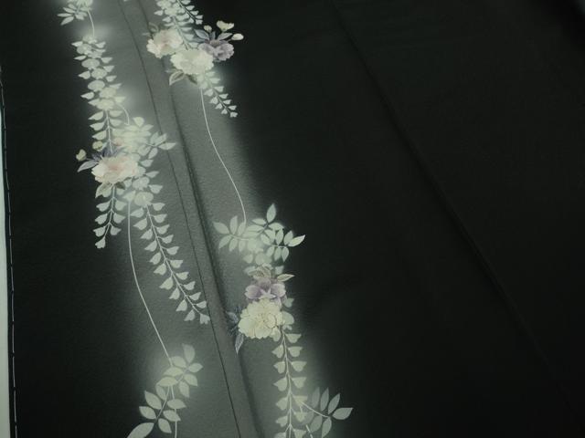 平和屋本店■極上　訪問着　総手刺繍　草花藤花房　黒地　暈し染め　銀糸　逸品　未使用　DZAB1338kh5