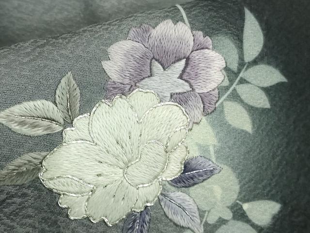 平和屋本店■極上　訪問着　総手刺繍　草花藤花房　黒地　暈し染め　銀糸　逸品　未使用　DZAB1338kh5