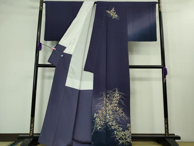 平和屋本店■極上　金彩友禅　卓越技能者・名工・和田光正　訪問着　枝花文　紺藍色地　暈し染め　金彩　逸品　未使用　DZAB1340kh5