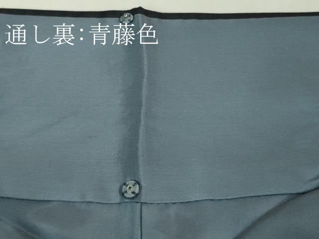 平和屋着物●極上 中国三大刺繍 スワトウ刺繍 汕頭刺繍 結城紬 訪問着 青褐色地 暈し染め 証紙付き 逸品 DZAB1347kh5