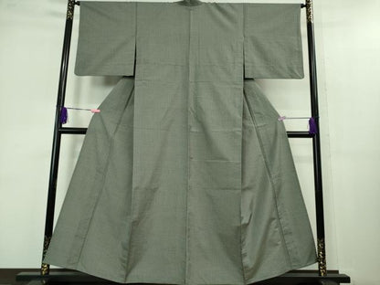 平和屋着物▽極上 西陣織 おしゃれ格子 紬 単衣 反端付き 逸品 DZAB1357kh5