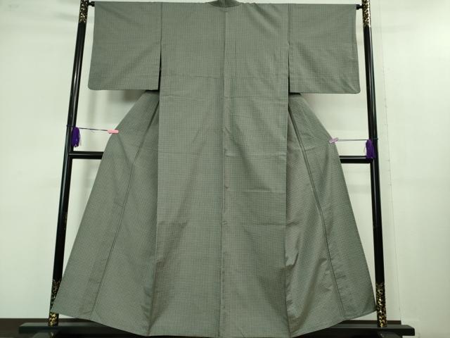 平和屋着物▽極上 西陣織 おしゃれ格子 紬 単衣 反端付き 逸品 DZAB1357kh5