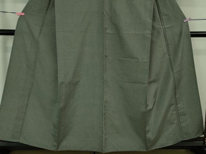 平和屋着物▽極上 西陣織 おしゃれ格子 紬 単衣 反端付き 逸品 DZAB1357kh5