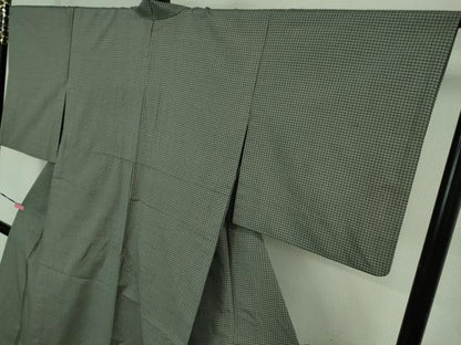 平和屋着物▽極上 西陣織 おしゃれ格子 紬 単衣 反端付き 逸品 DZAB1357kh5