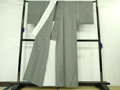 平和屋着物▽極上 西陣織 おしゃれ格子 紬 単衣 反端付き 逸品 DZAB1357kh5
