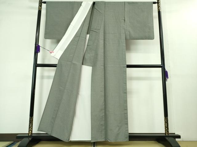 平和屋着物▽極上 西陣織 おしゃれ格子 紬 単衣 反端付き 逸品 DZAB1357kh5