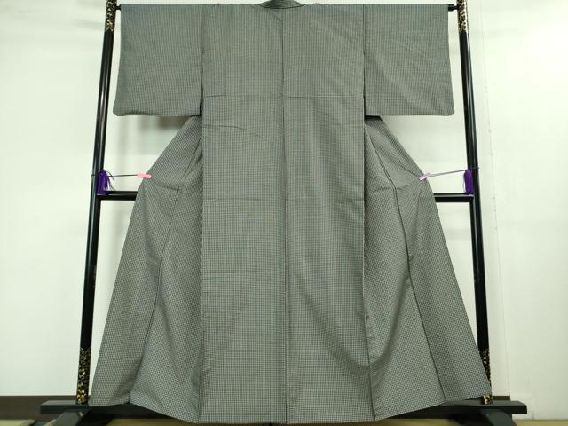 平和屋着物▽極上 紬 単衣 格子 黒×白 逸品 DZAB1358kh5