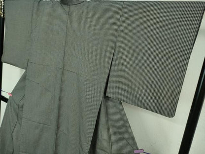 平和屋着物▽極上 紬 単衣 格子 黒×白 逸品 DZAB1358kh5