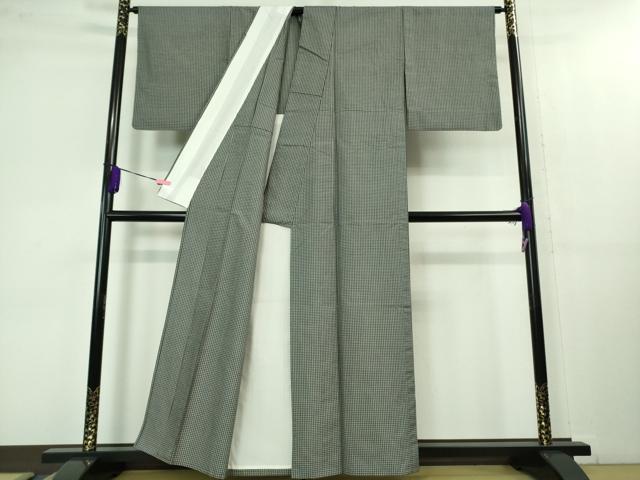 平和屋着物▽極上 紬 単衣 格子 黒×白 逸品 DZAB1358kh5