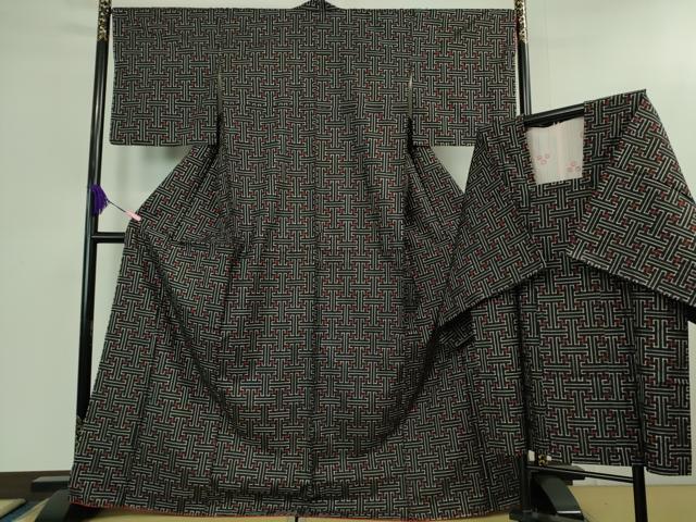 平和屋着物■希少 本場大島紬 龍郷絣 秋名バラ アンサンブル 道行コートセット 逸品 未使用 DZAB1359kh5