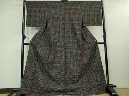 平和屋着物■希少 本場大島紬 龍郷絣 秋名バラ アンサンブル 道行コートセット 逸品 未使用 DZAB1359kh5