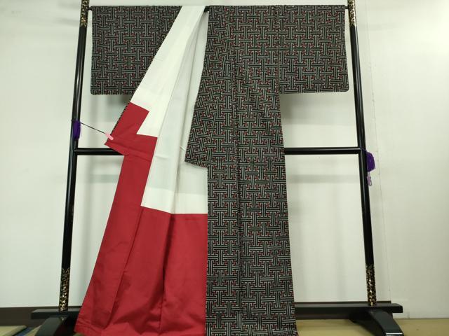 平和屋着物■希少 本場大島紬 龍郷絣 秋名バラ アンサンブル 道行コートセット 逸品 未使用 DZAB1359kh5