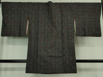 平和屋着物■希少 本場大島紬 龍郷絣 秋名バラ アンサンブル 道行コートセット 逸品 未使用 DZAB1359kh5