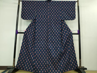 平和屋本店■極上　浦野理一　経節紬　菱文　留紺色地　逸品　DZAB1368kh5
