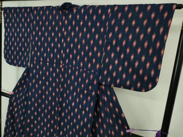 平和屋本店■極上　浦野理一　経節紬　菱文　留紺色地　逸品　DZAB1368kh5