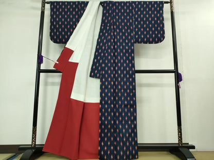 平和屋本店■極上　浦野理一　経節紬　菱文　留紺色地　逸品　DZAB1368kh5