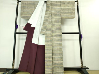 平和屋本店■極上　浦野理一　経節紬　横縞　逸品　DZAB1372kh5