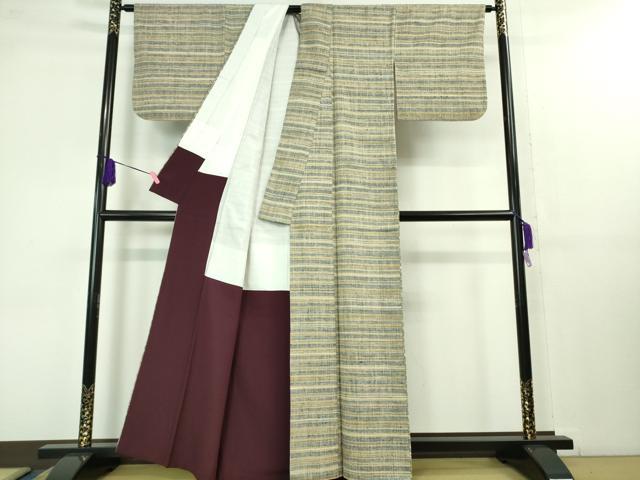 平和屋本店■極上　浦野理一　経節紬　横縞　逸品　DZAB1372kh5