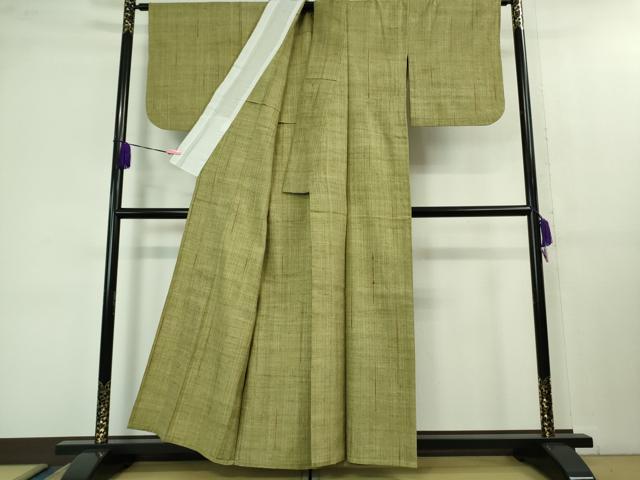 平和屋本店▽極上　浦野理一　経節紬　単衣　柳茶色地　逸品　DZAB1373kh5