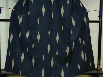 平和屋本店▽極上　浦野理一　経節紬　単衣　濃藍色地　逸品　DZAB1376kh5