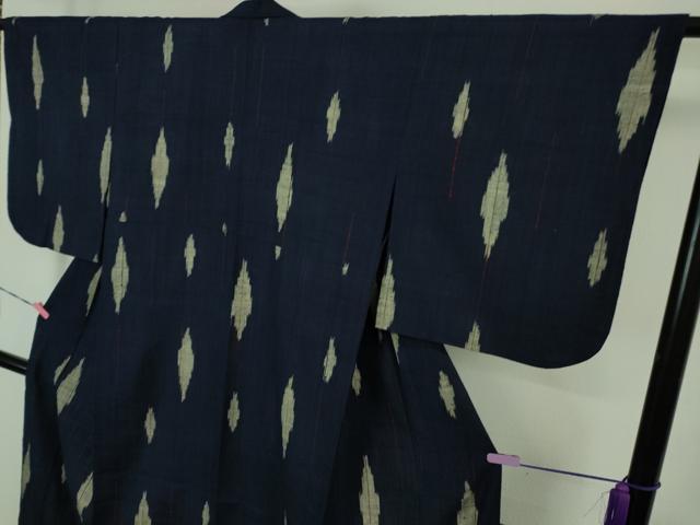 平和屋本店▽極上　浦野理一　経節紬　単衣　濃藍色地　逸品　DZAB1376kh5
