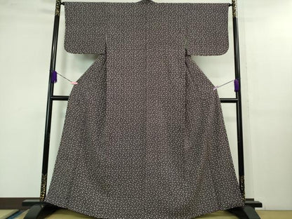 平和屋本店■極上　浦野理一　型染　小紋　大小霰　深紫色地　鬼しぼ縮緬　逸品　DZAB1379kh5
