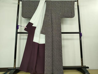平和屋本店■極上　浦野理一　型染　小紋　大小霰　深紫色地　鬼しぼ縮緬　逸品　DZAB1379kh5