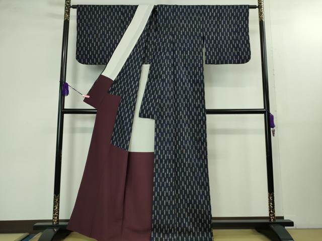 平和屋本店■極上　浦野理一　経節紬　背抜き仕立て　市松文様　逸品　DZAB1382kh5