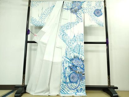 平和屋本店■極上　訪問着　手描き　龍　金銀彩　反端付き　逸品　未使用　DZAB1393kh5