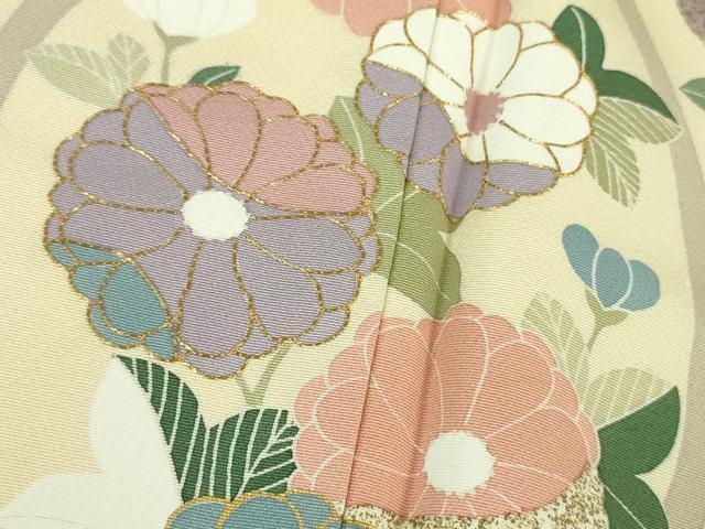 平和屋本店■極上　訪問着　枝垂れ花　立涌花文　鳥の子色地　金彩　逸品　DZAB1401kh5