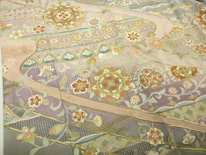 平和屋本店■極上　中国三大刺繍　スワトウ刺繍　汕頭刺繍　総刺繍　振袖　正倉院花文　暈し染め　金糸　逸品　DZAB1407kh5