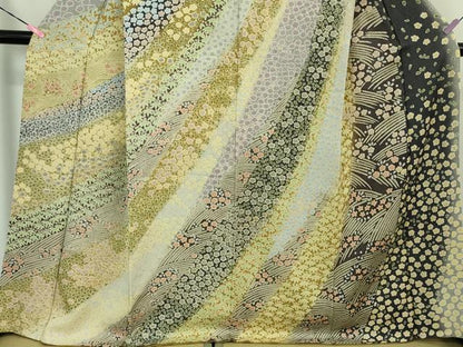 平和屋本店■極上　中国三大刺繍　相良刺繍　訪問着　襲絞り　笹花文　暈し染め　銀通し地　逸品　DZAB1409kh5