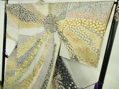 平和屋本店■極上　中国三大刺繍　相良刺繍　訪問着　襲絞り　笹花文　暈し染め　銀通し地　逸品　DZAB1409kh5