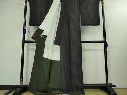 平和屋着物●極上 児島廣和 アトリエ 聖jin苑 小紋 笹竹間道 鬼しぼ縮緬 逸品 未使用 DZAB1414kh5