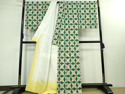 平和屋本店■極上　京都老舗銘店・に志田　小紋　七宝花文　金彩　鬼しぼ縮緬　たとう紙付き　逸品　DZAB1433kh5